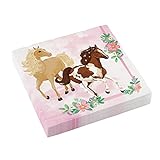 Amscan 9909876 - Papier-Servietten Pferd, 20 Stück, Größe 33 x 33 cm, Ponys und Blumen, Tisch-Dekoration, Kinder-Geburtstag, Motto-Party